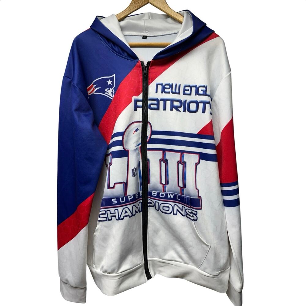New England Patriots Mens Size XL Sweatshirt Full Zip Hooded Super Bowl LIII 53